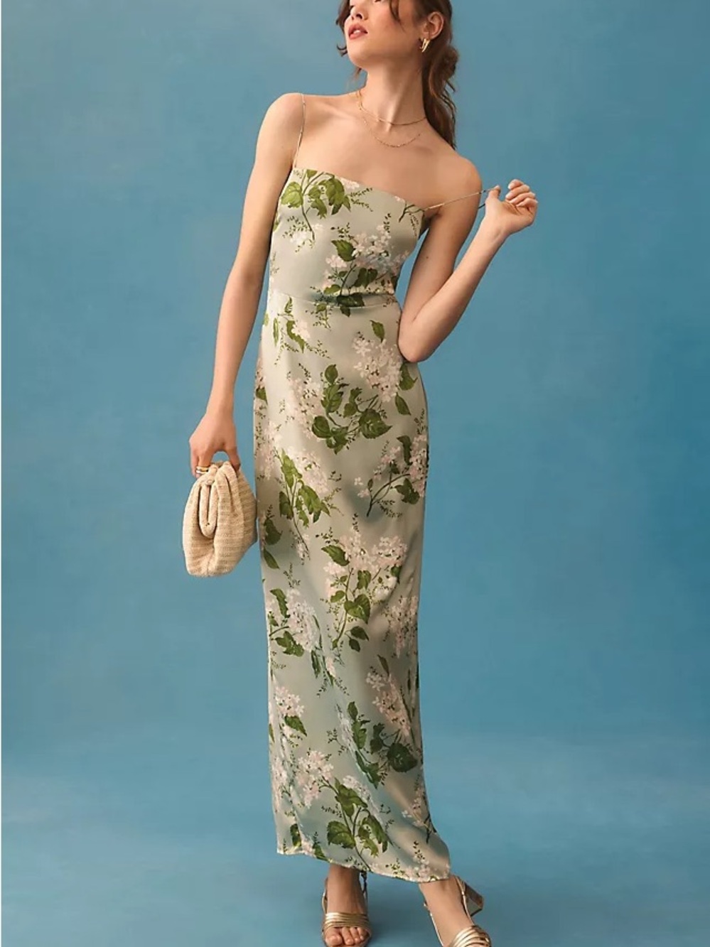Reformation Sage Green Frankie Floral Silk Maxi Dress
